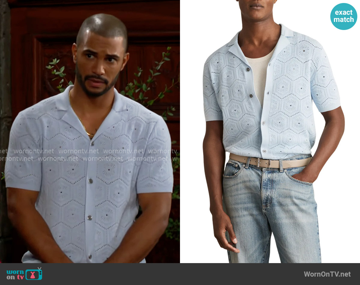 Reiss Royce Shirt in Soft Blue worn by Holden Novak (Nathan Owens) on The Young and the Restless