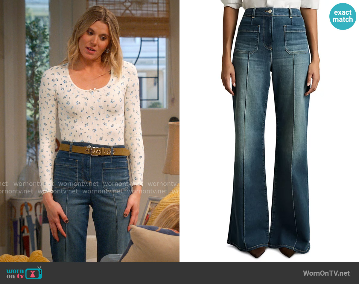 Reiss Sakura Patch Pocket Flared Jeans in Mid Blue worn by Josie Murphy (Hannah Pilkes) on Leanne