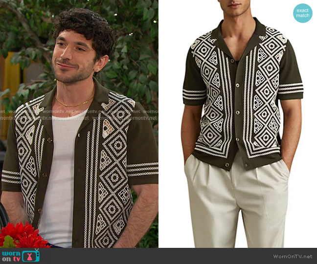 Reiss Stefano Embroidered Camp Shirt worn by Javi Hernandez (Al Calderon) on Days of our Lives