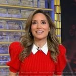 Rhiannon’s red cable knit puff sleeve sweater on Good Morning America