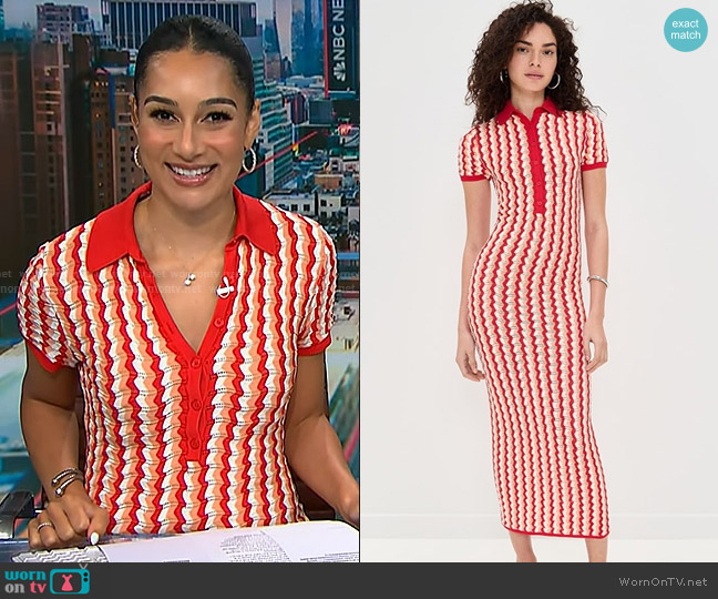 Ronny Kobo Quinlan Knit Dress in Cherry Multi worn by Morgan Radford on NBC News Daily