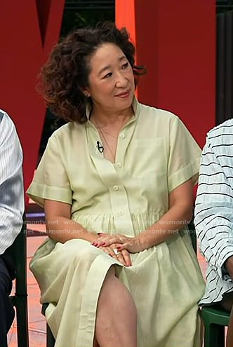 Sandra Oh’s green short sleeve shirtdress on Today