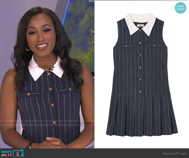 Sandro Dolla Striped Dress in Navy Ecru worn by Brittany Bell on Good Morning America