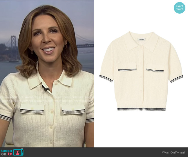 Sandro Short-Sleeved Cardigan in Ecru worn by MacKenzie Sigalos on NBC News Daily