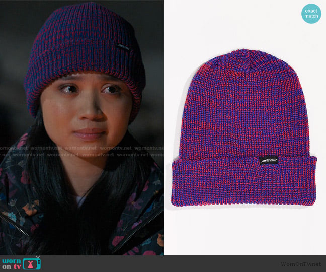 Santa Cruz Decoder Strip Navy & Red Marl Beanie worn by Olivia (Gabrielle Jacinto) on My Life with the Walter Boys