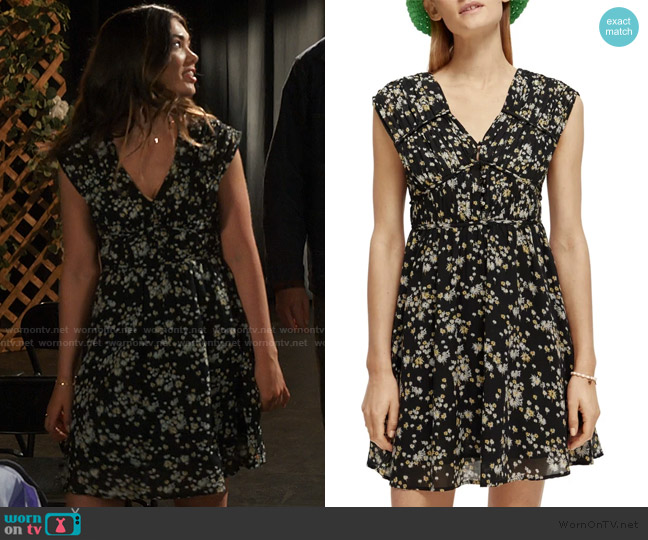 Scotch and Soda Black Dandelion Floral V-Neck Sleeveless Dress worn by Erin (Alisha Newton) on My Life with the Walter Boys