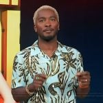 Scott’s blue floral print shirt on Access Hollywood