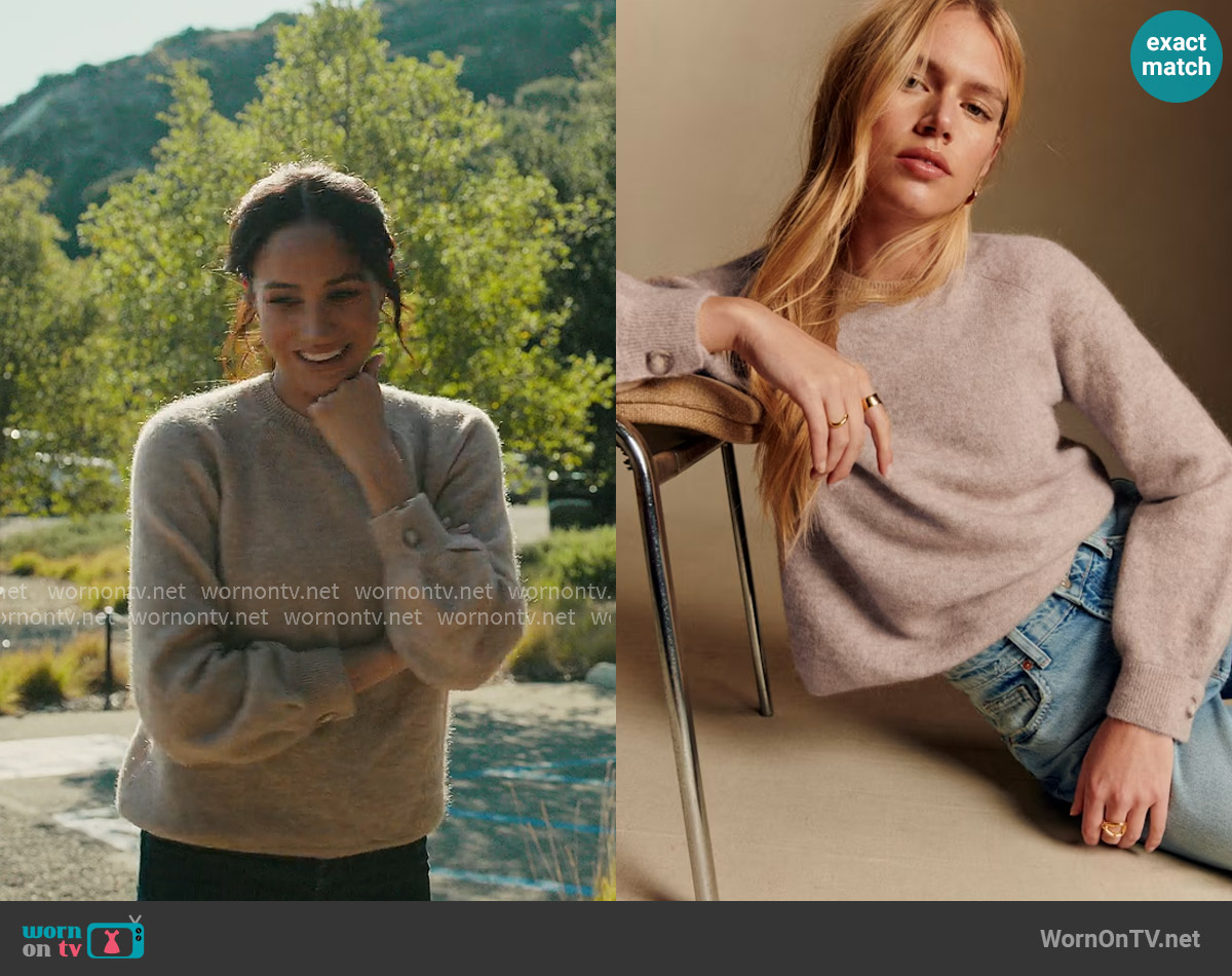 Sezane Louisa Jumper in Light Beige worn by Meghan Markle on With Love Meghan