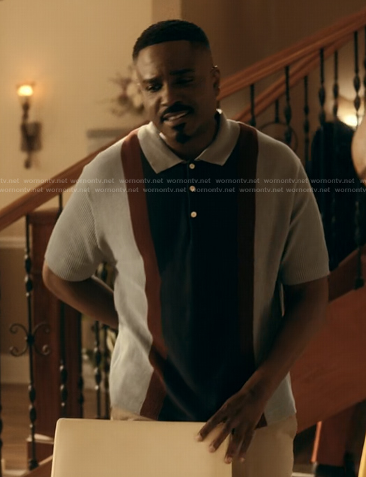 Shaad’s blue polo shirt on The Chi