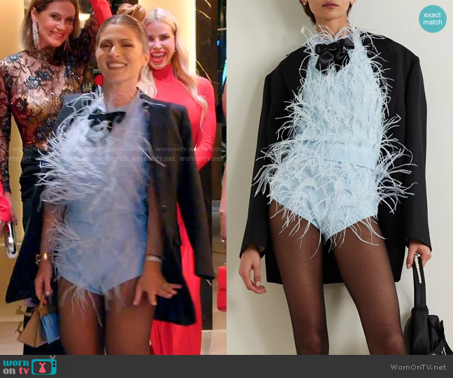 Shushu/Tong Feather and Satin Trimmed Knitted Sweater worn by Stephanie Shojaee (Stephanie Shojaee) on The Real Housewives of Miami