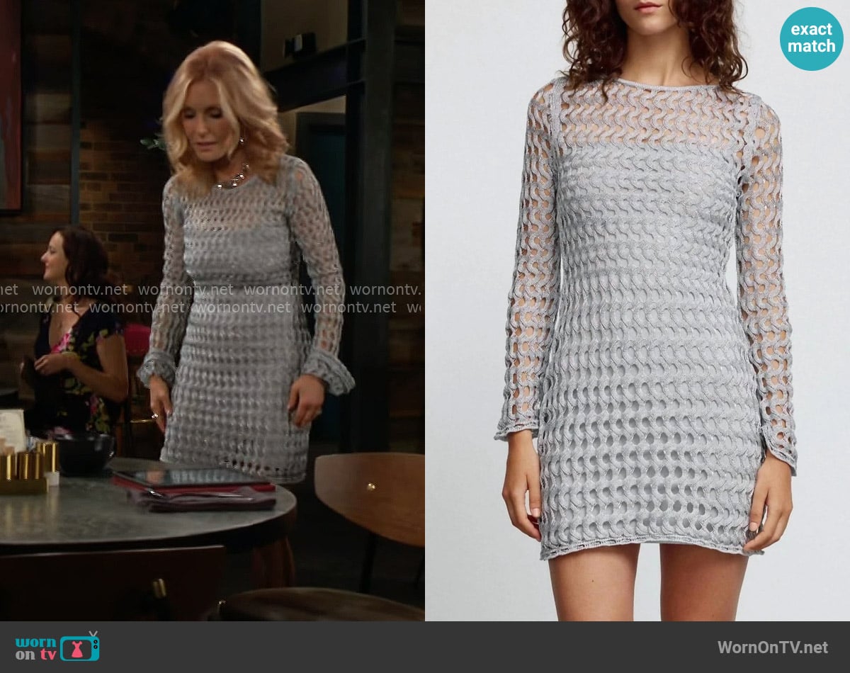Significant Other Adley Mini Dress in Silver worn by Lauren Fenmore (Tracey Bregman) on The Young and the Restless
