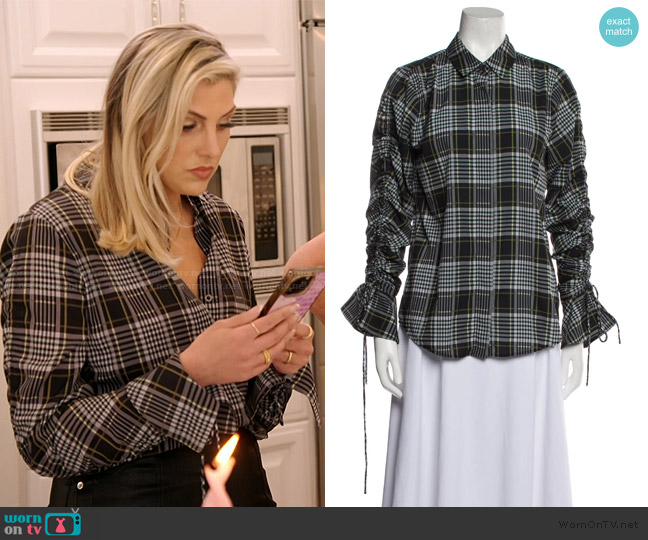 Simkhai Plaid Button Down Shirt worn by Gina Kirschenheiter on The Real Housewives of Orange County