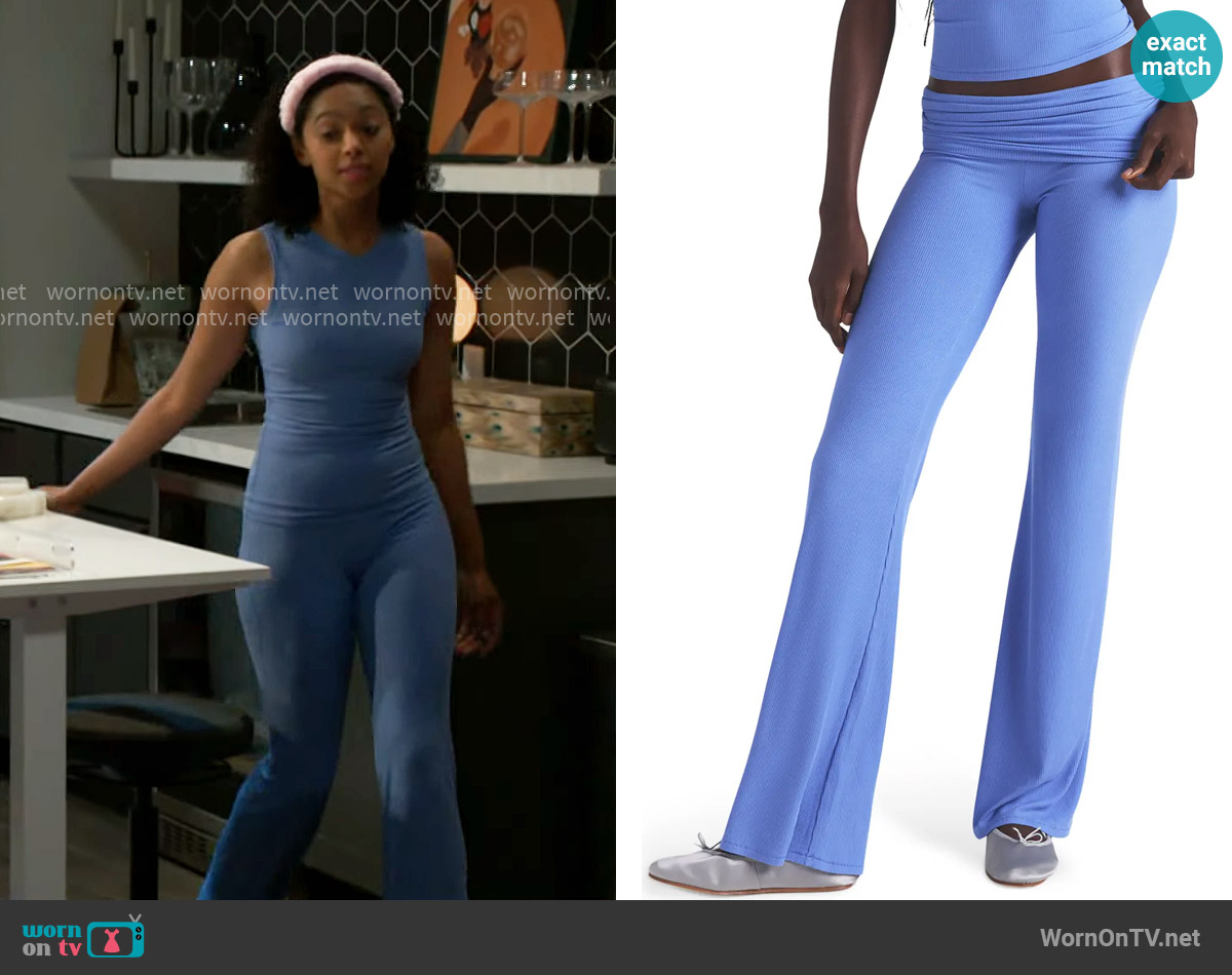 Skims Soft Lounge Foldover Pants in Cielo worn by Kat Richardson (Colby Muhammad) on Beyond the Gates