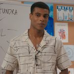 Skylar’s white abstract print shirt on My Life with the Walter Boys