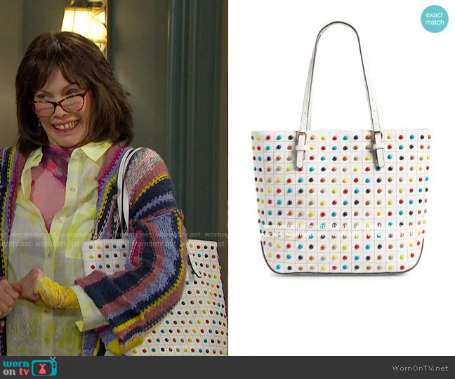 Sondra Roberts Studded Faux Leather Tote in white worn by Susan Banks (Stacy Haiduk) on Days of our Lives