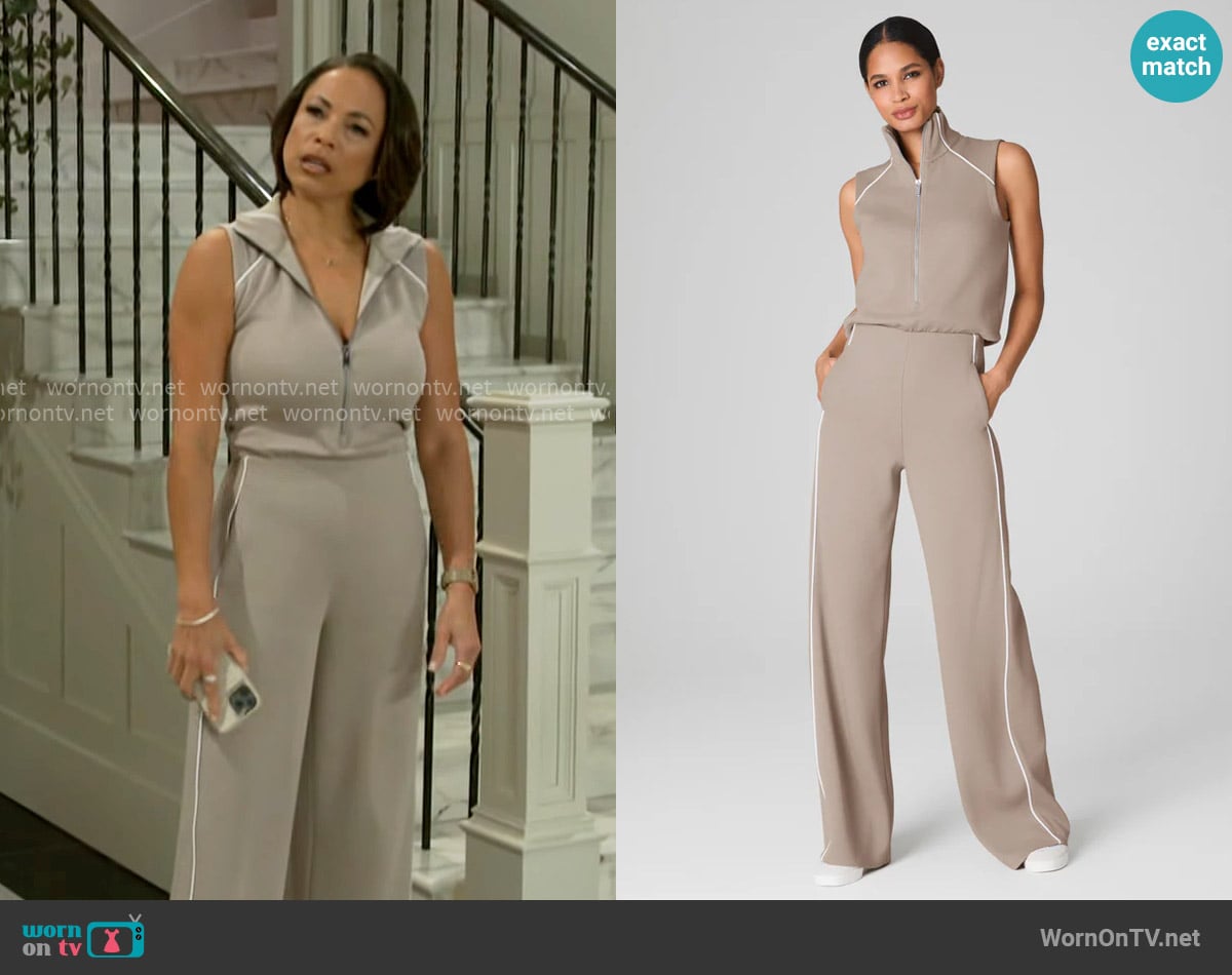 Spanx Sleeveless Mockneck Jumpsuit in Ashwood worn by Nicole Dupree Richardson (Daphnee Duplaix) on Beyond the Gates