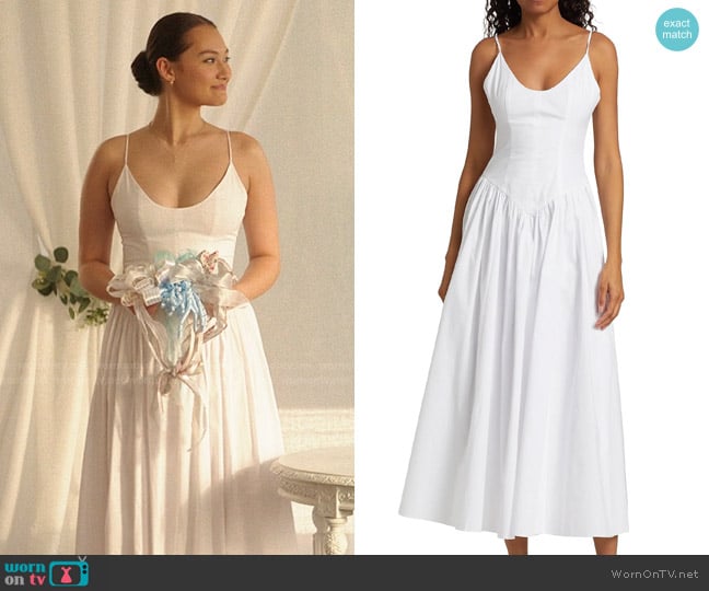 Staud Dena Drop-Waist Midi-Dress in White worn by Belly Conklin (Lola Tung) on The Summer I Turned Pretty