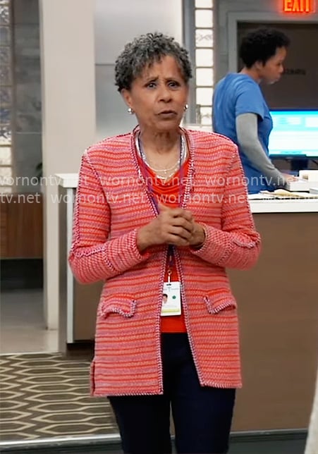 Stella’s red knit jacket on General Hospital