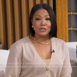 Stephanie’s beige cardigan on Good Morning America