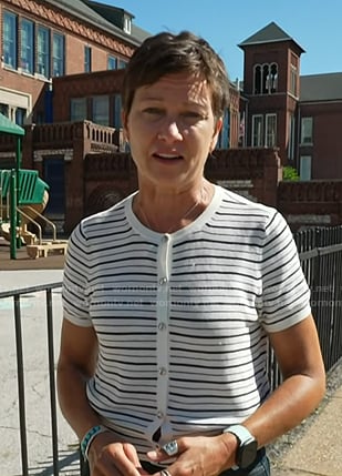Stephanie’s white striped short sleeve cardigan on Today