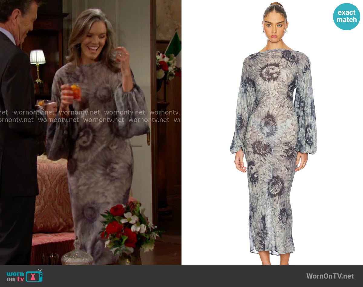 Stone Cold Fox x Revolve Tanya Gown in Sunflower Print worn by Diane Jenkins (Susan Walters) on The Young and the Restless