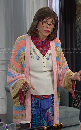 Susan’s floral henley and striped cardigan on Days of our Lives