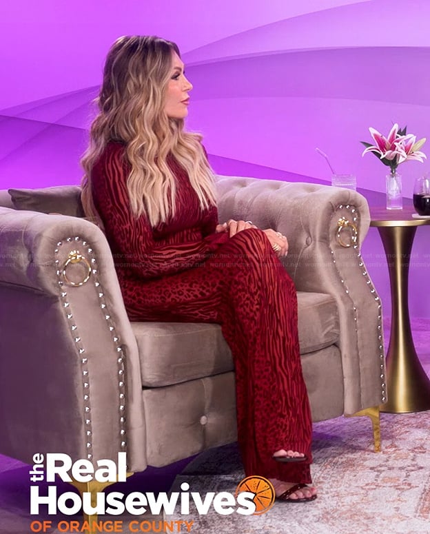Tamra’s red animal print mesh dress on RHOC After Show