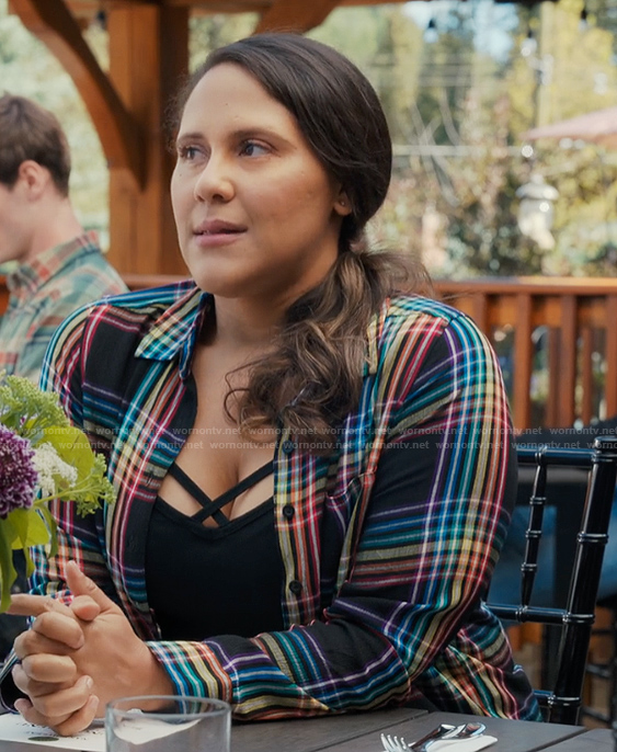 Tara’s rainbow plaid shirt on My Life with the Walter Boys