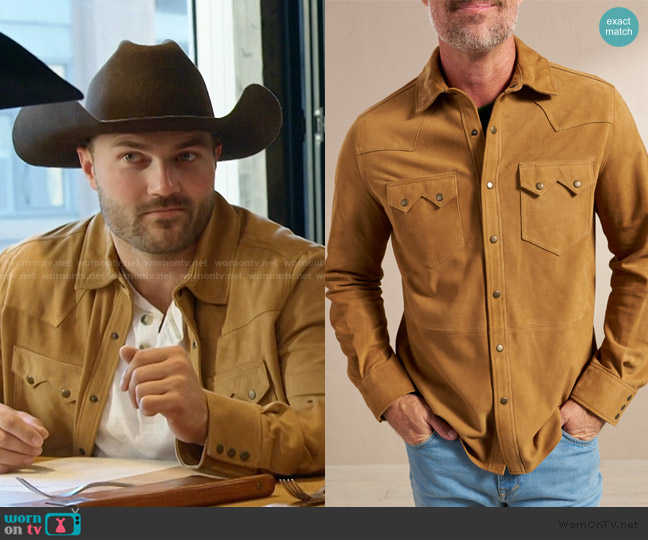 Tecovas Goat Suede Sawtooth Overshirt worn by Steven McBee Jr on The McBee Dynasty Real American Cowboys