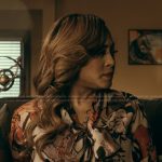 Floral print tie neck blouse on The Chi