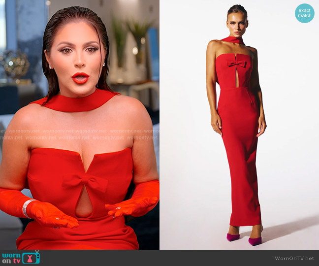 The New Arrivals by Ilkyaz Ozel Holly Dress in Pedro Red worn by Stephanie Shojaee (Stephanie Shojaee) on The Real Housewives of Miami