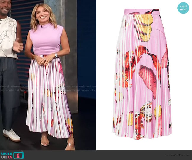 Thebe Magugu Pink Plisse Maxi Skirt worn by Kit Hoover on Access Hollywood
