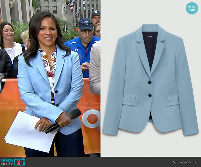 Theory Carissa Blazer in Good Wool Blue Stone worn by Laura Jarrett on Today