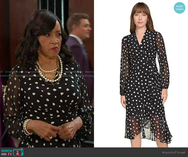 Tommy Hilfiger Dot-Print Faux-Wrap Dress worn by Paulina Price (Jackée Harry) on Days of our Lives