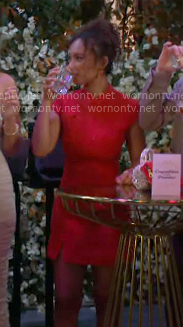 Toni’s red metallic tweed dress on The Bold and the Beautiful
