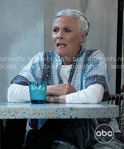 Tracy’s blue printed tunic top on General Hospital