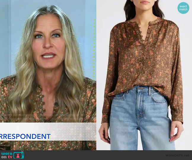 Treasure and Bond Floral Drapey Long Sleeve Top worn by Becky Worley on Good Morning America