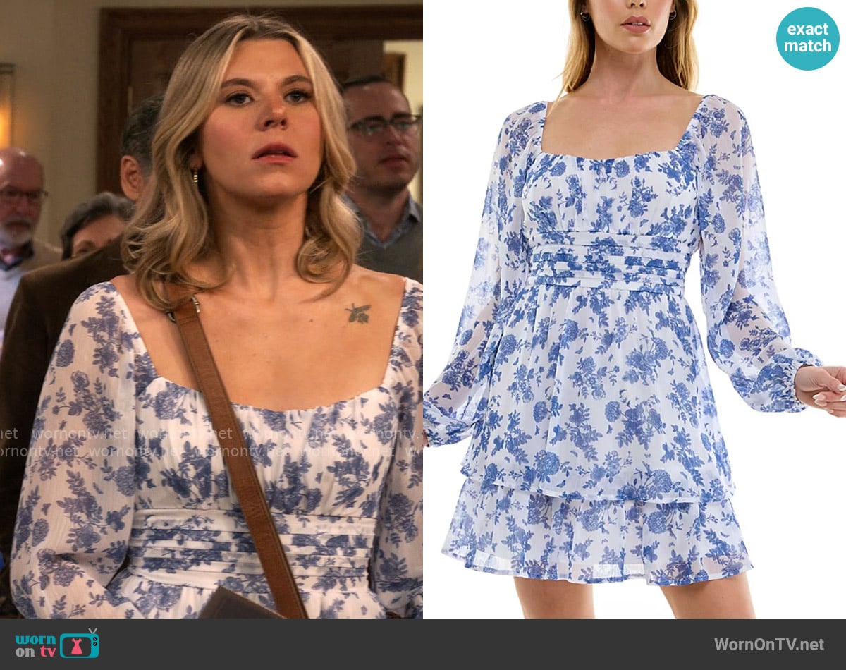 Trixxi Floral Print Chiffon Blouson-Sleeve Fit & Flare Dress worn by Josie Murphy (Hannah Pilkes) on Leanne