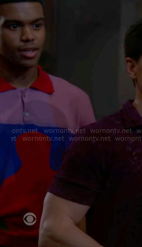 Tyrell’s colorful graphic polo on Beyond the Gates