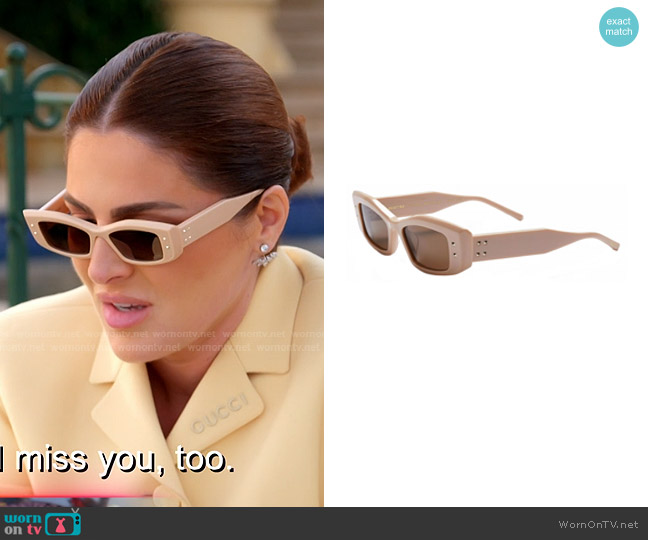 Valentino V-Rectangular Acetate Frame Sunglasses in Mid Beige worn by Stephanie Shojaee (Stephanie Shojaee) on The Real Housewives of Miami