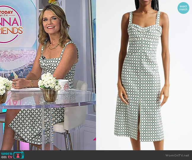 Veronica Beard Colleen Stretch-Linen Midi Dress in Dove Multi worn by Savannah Guthrie on Today