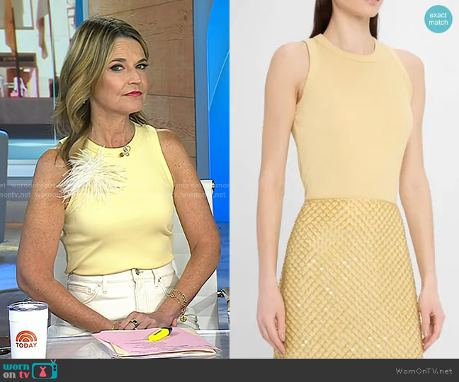 Veronica Beard Jordyn Cropped Tank Top in Chamomile worn by Savannah Guthrie on Today
