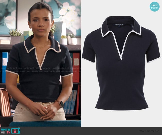 Veronica Beard Kearney Short-Sleeve Polo Tee worn by Jackie Howard (Nikki Rodriguez) on My Life with the Walter Boys