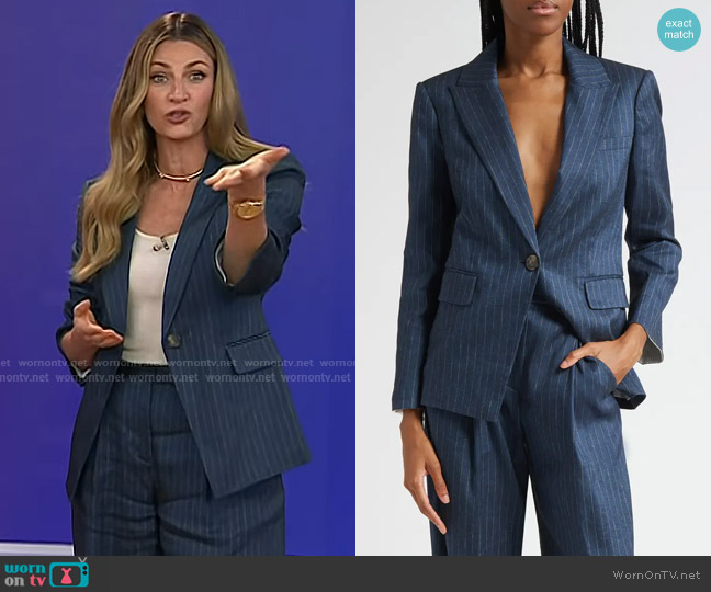 Veronica Beard Obie Pinstripe Linen Blend Dickey Jacket in Blue Dove worn by Erin Andrews on Today