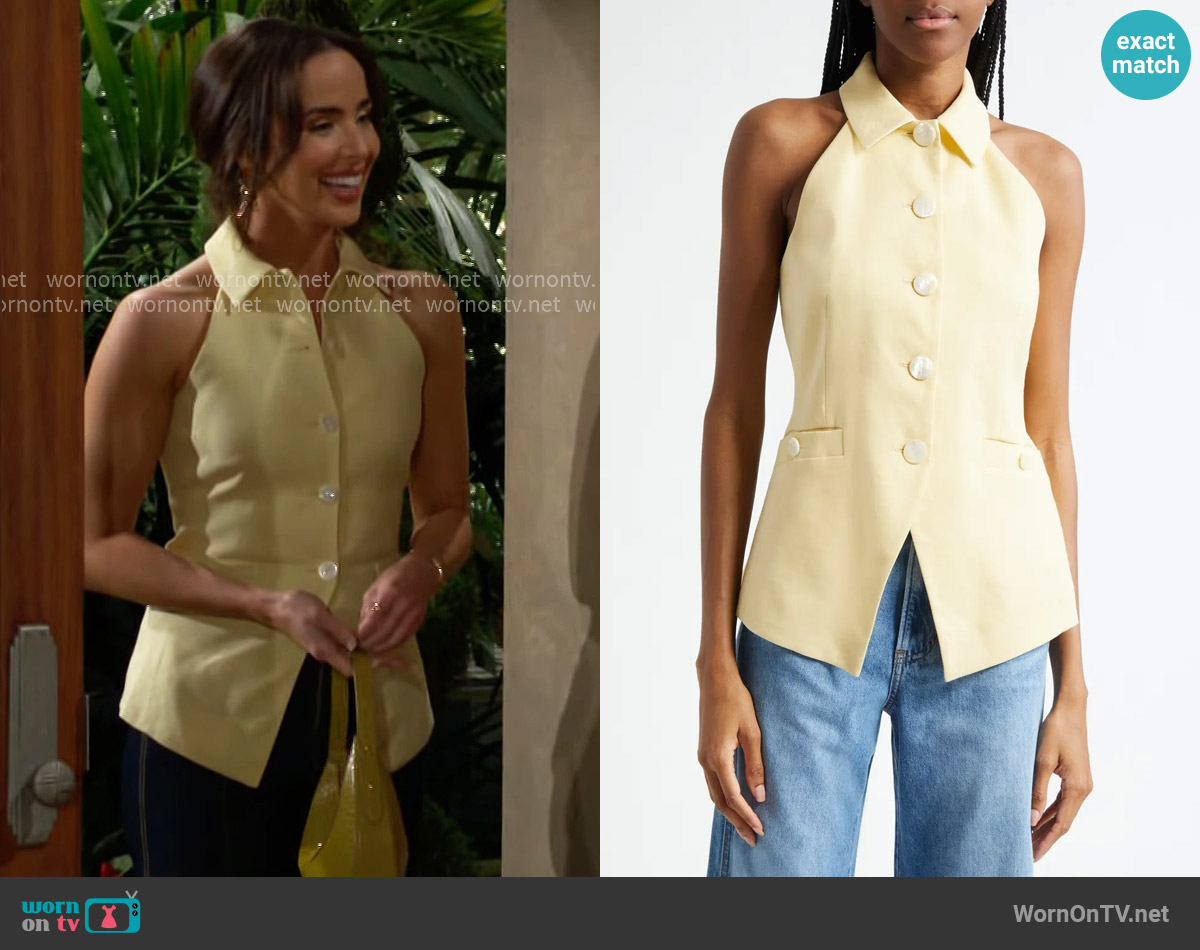 Veronica Beard Orlinda Linen Blend Vest in Chamomile worn by Ivy Forrester (Ashleigh Brewer) on The Bold and the Beautiful