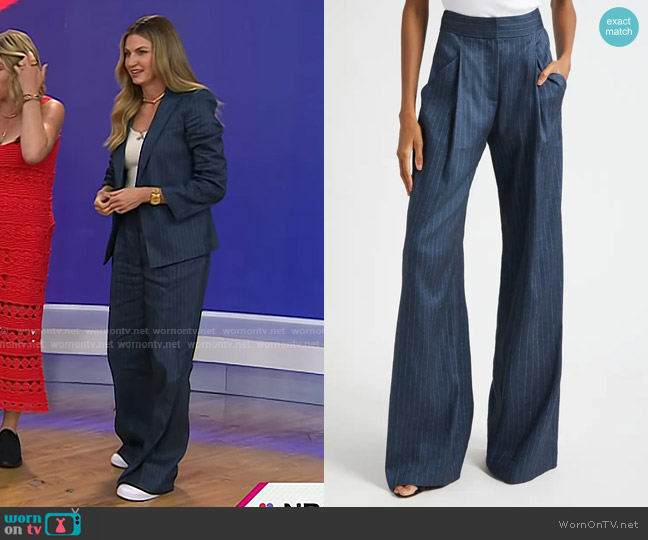 Veronica Beard Rimini Pinstripe Linen Blend Wide Leg in Blue Dove worn by Erin Andrews on Today