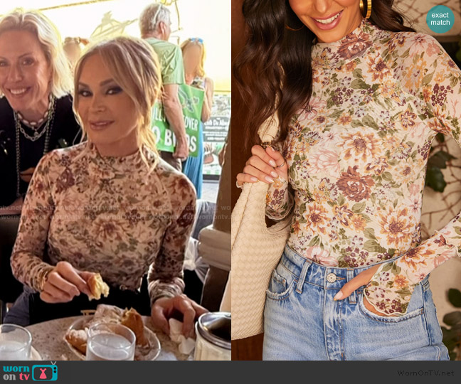 Vici Nasha Floral Mesh Mock Neck Top worn by Tamra Judge on The Real Housewives of Orange County