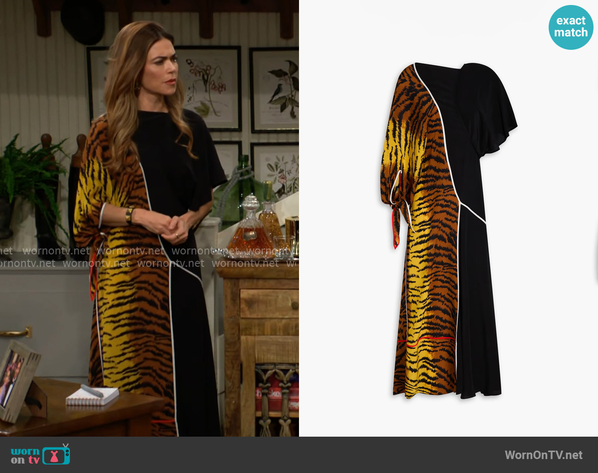 Victoria Beckham Printed silk crepe de chine maxi dress worn by Victoria Newman (Amelia Heinle) on The Young and the Restless
