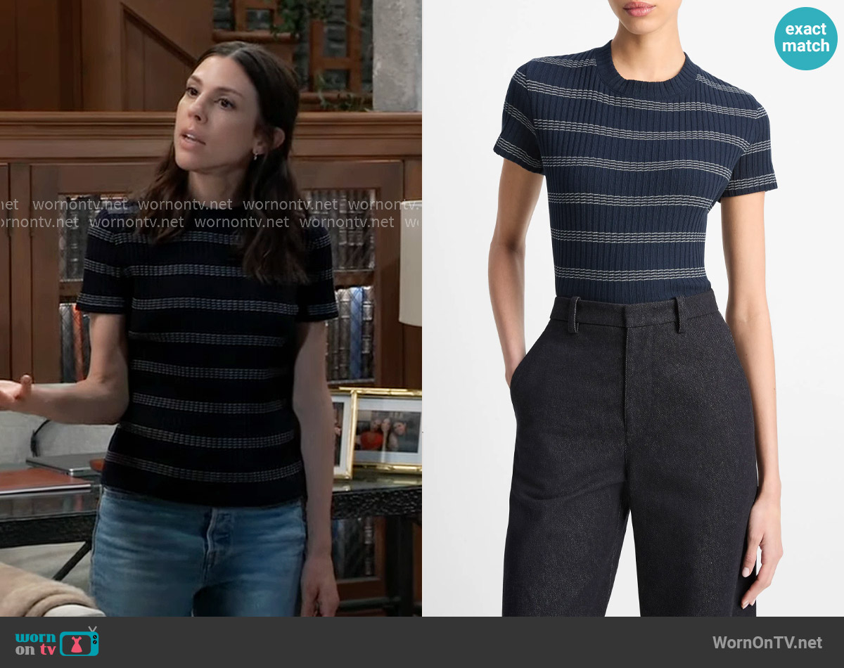 Vince Stripe Rib Sweater in Coastal Combo worn by Kristina Corinthos-Davis (Kate Mansi) on General Hospital