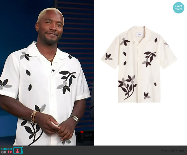 Wax London Didcot Cotton Linen Short Sleeve Shirt worn by Scott Evans on Access Hollywood